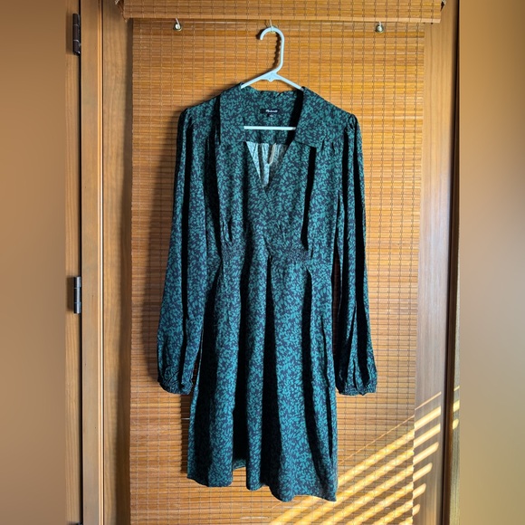 NWT Madewell Long-Sleeve Mini Shirtdress in Black and Green Floral - Picture 6 of 8